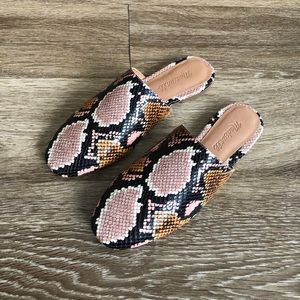 MADEWELL • cory mule flats in snake embossed